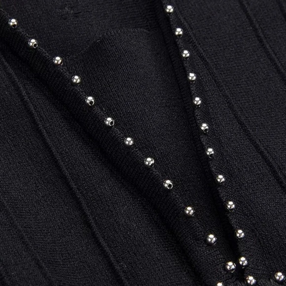 Black Knit Beaded Open Back Dress - Picture 14 of 15